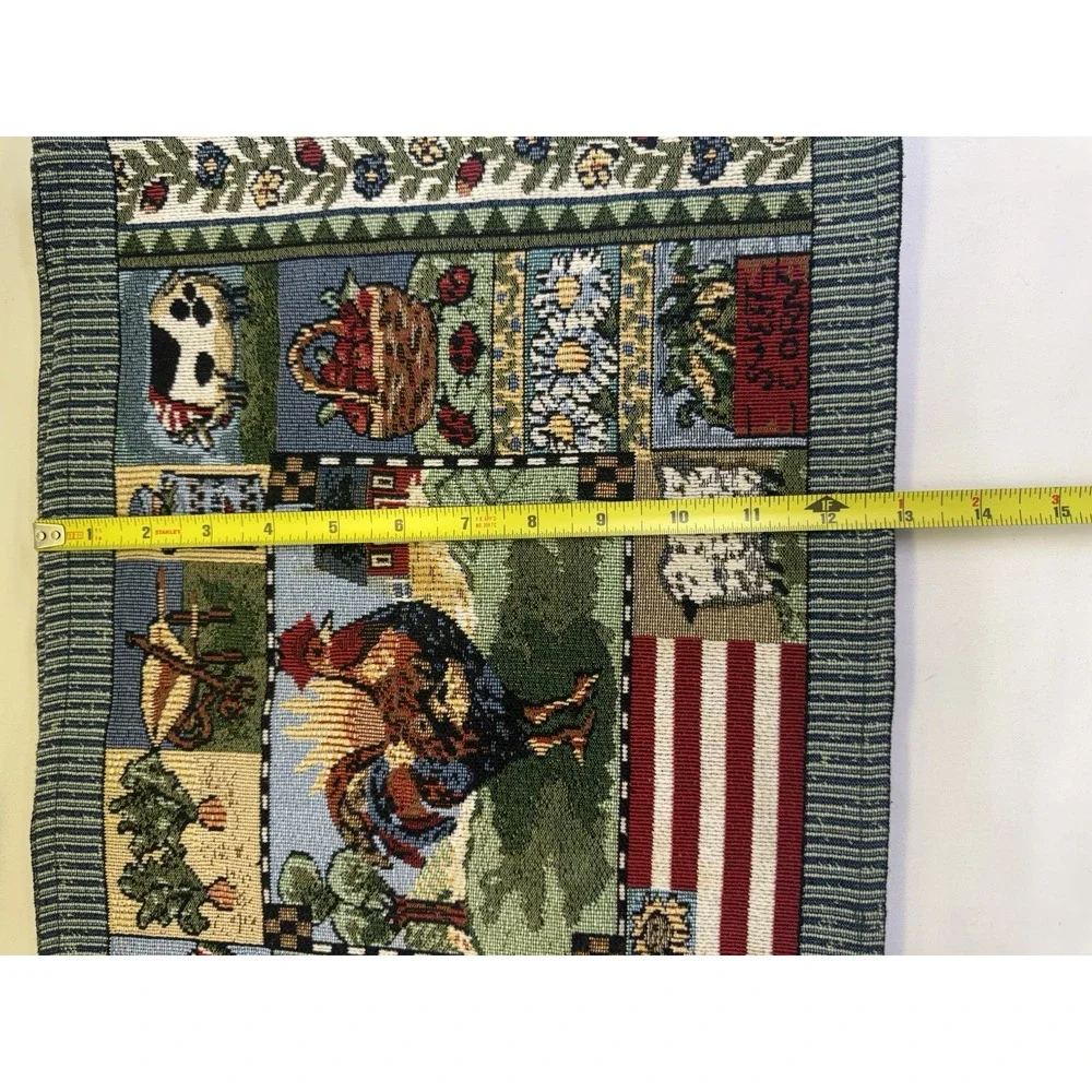 Hen Rooster Placemats Set Of 4 Woven Tapestry  & Large Table Runner 12